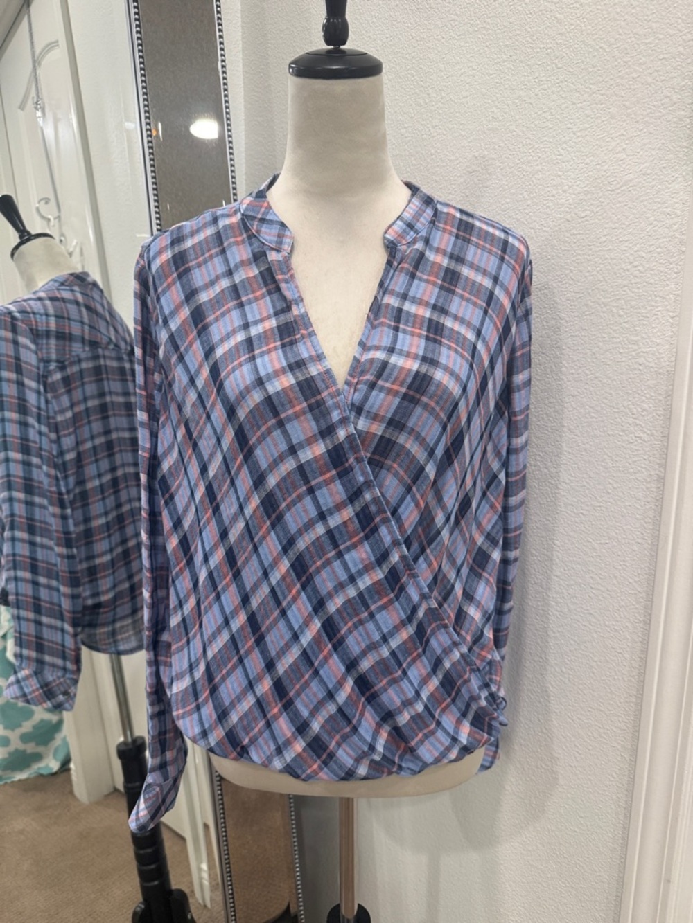 Splendid Blue Plaid Wrap Blouse